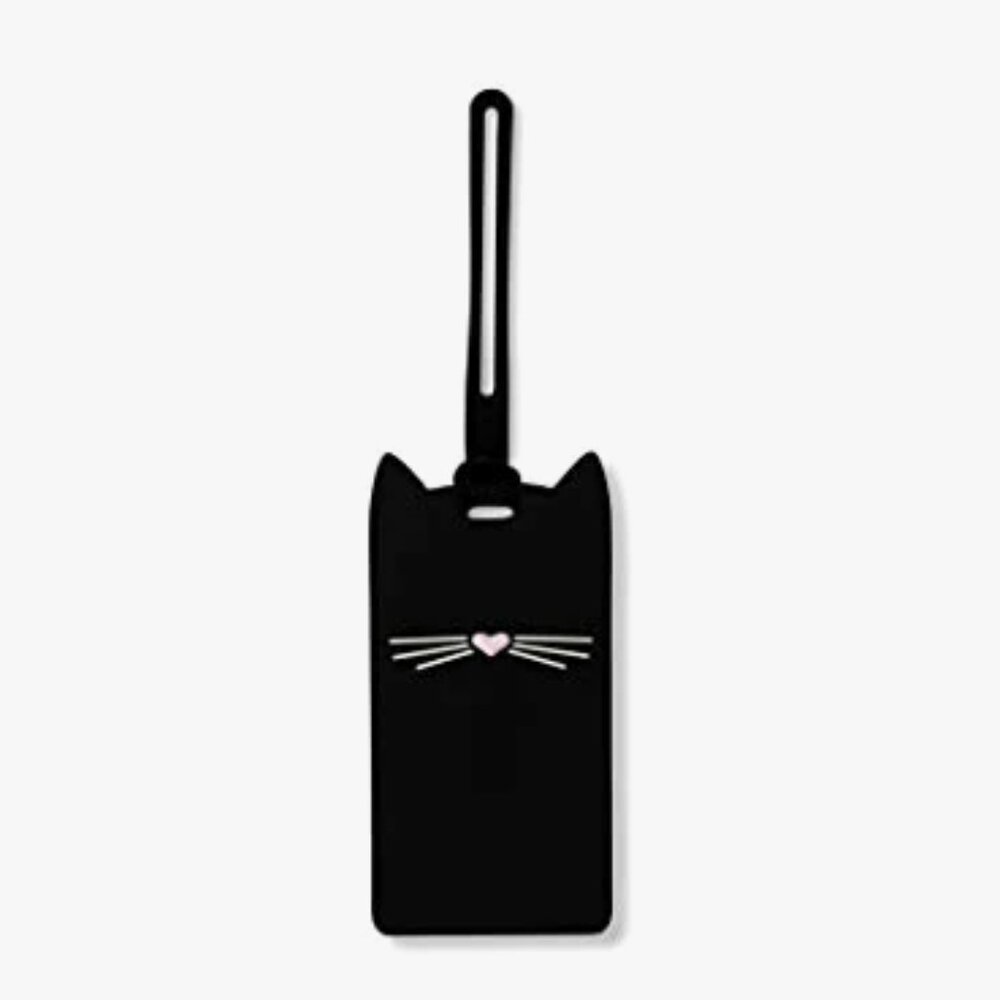 Kate Spade New York Silicone Luggage Tag with Durable Strap, Black Cat